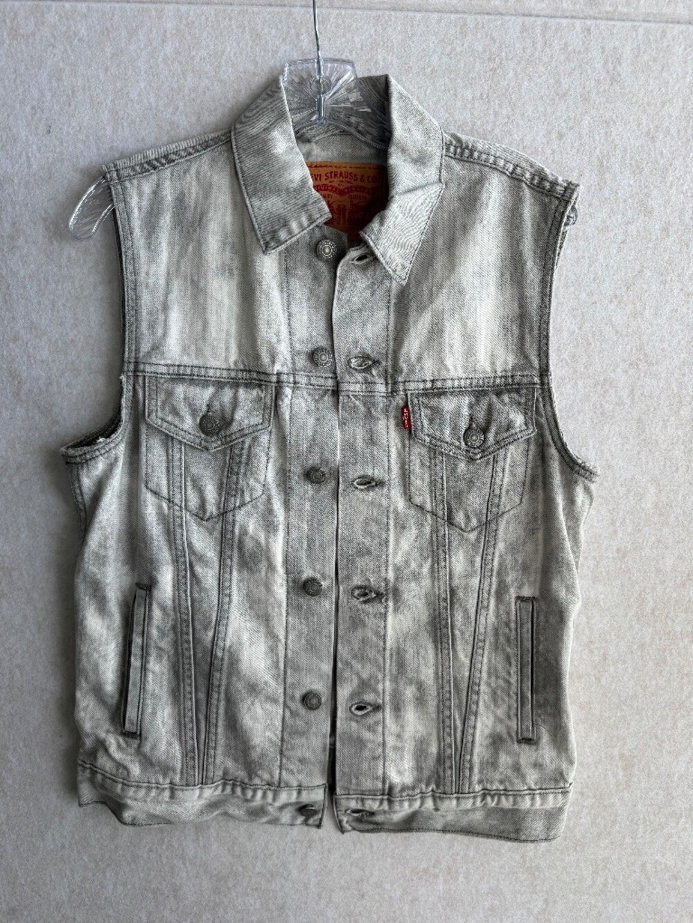 Levi’s Denim Trucker Vest Women’s S Gray Acid Wash Sleeveless Grunge Y2K